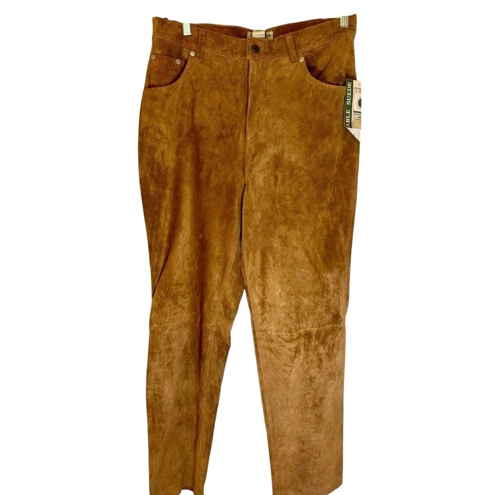 St. John's Bay Washable Suede Leather Pants Brown High Rise Vintage Womens 16